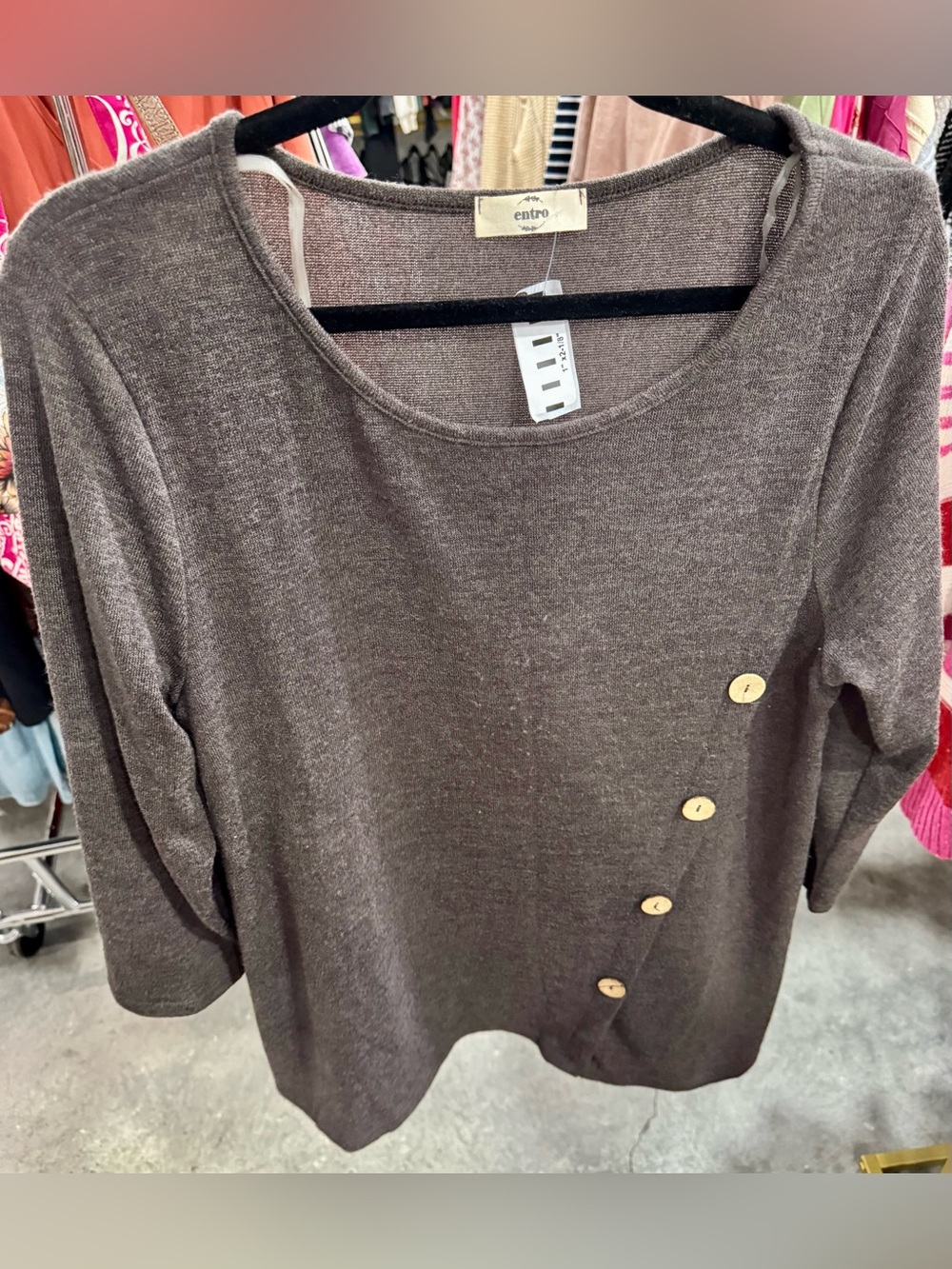 entro Taupe Knit Tunic with Angled Side Buttons